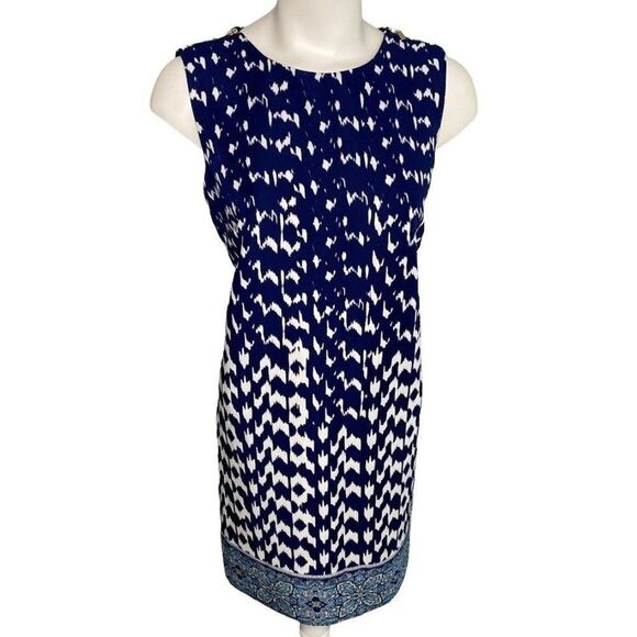 AB Studio Blue White Shift Zipper Shoulder‎ Sleeveless Dress Sz 6 - Picture 1 of 8